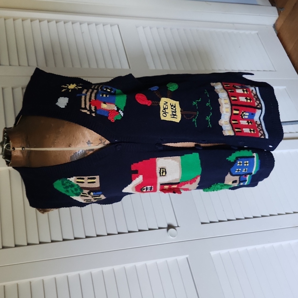 Vintage 90's Realtor Real Estate Agent Cardigan Grandma Sweater Vest Navy